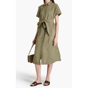 DEREK LAM NWT Mikala Belted Shirt Dress Oregano Green Short Sleeve Women's M